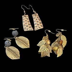 Bronze and Antique Gold Tone Earring Set Safari Leaf Inspiration Dangles